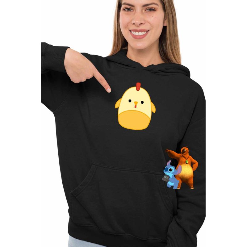 Fashion, accesorii si bijuterii - Femei - Imbracaminte femei - Hanorace femei - Hanorac Femei Squishmallows Puisor Ferma, negru, marime S - Infinity.ro