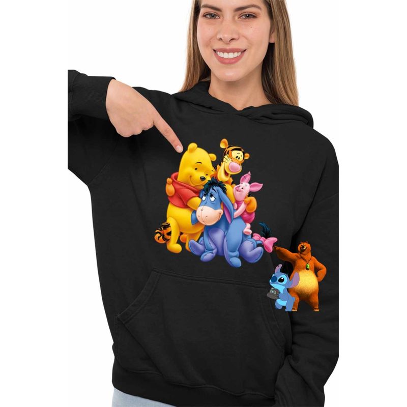 Fashion, accesorii si bijuterii - Femei - Imbracaminte femei - Hanorace femei - Hanorac Femei Ursuletul Winnie the Pooh Familie Puh, negru, marime S - Infinity.ro