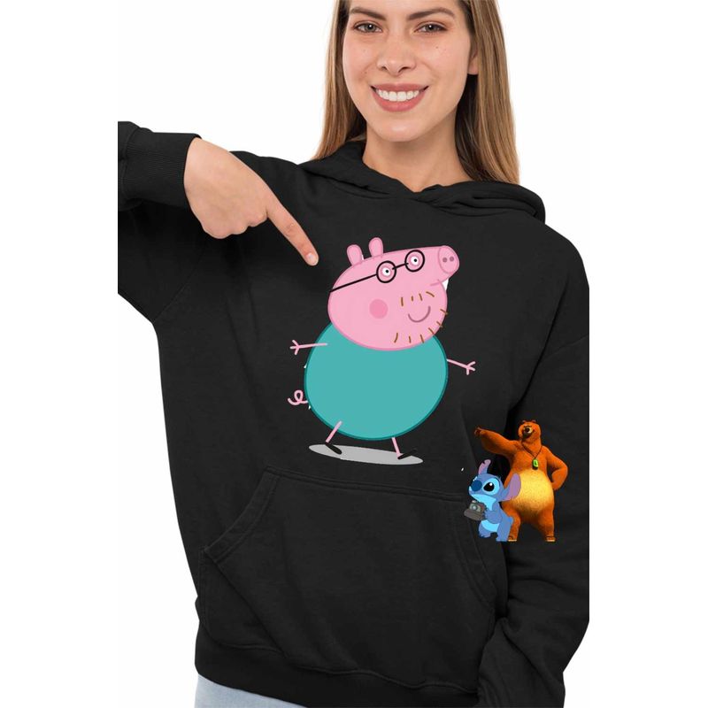 Fashion, accesorii si bijuterii - Femei - Imbracaminte femei - Hanorace femei - Hanorac Femei Tata Purcelusa Peppa Pig Pepa, negru, marime S - Infinity.ro