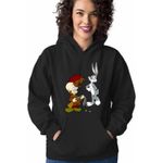 Fashion, accesorii si bijuterii - Femei - Imbracaminte femei - Hanorace femei - Hanorac Femei Bugs Bunny Elmer Fudd, negru, marime S - Infinity.ro