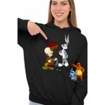 Fashion, accesorii si bijuterii - Femei - Imbracaminte femei - Hanorace femei - Hanorac Femei Bugs Bunny Elmer Fudd, negru, marime S - Infinity.ro