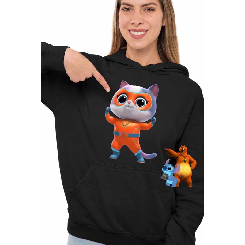 Fashion, accesorii si bijuterii - Femei - Imbracaminte femei - Hanorace femei - Hanorac Femei Super Pisicute Ghem Buddy SuperKitties, negru, marime S - Infinity.ro