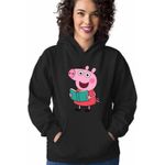 Fashion, accesorii si bijuterii - Femei - Imbracaminte femei - Hanorace femei - Hanorac Femei Purcelusa Peppa Pig Citeste Carte, negru, marime S - Infinity.ro