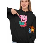 Fashion, accesorii si bijuterii - Femei - Imbracaminte femei - Hanorace femei - Hanorac Femei Purcelusa Peppa Pig Citeste Carte, negru, marime S - Infinity.ro