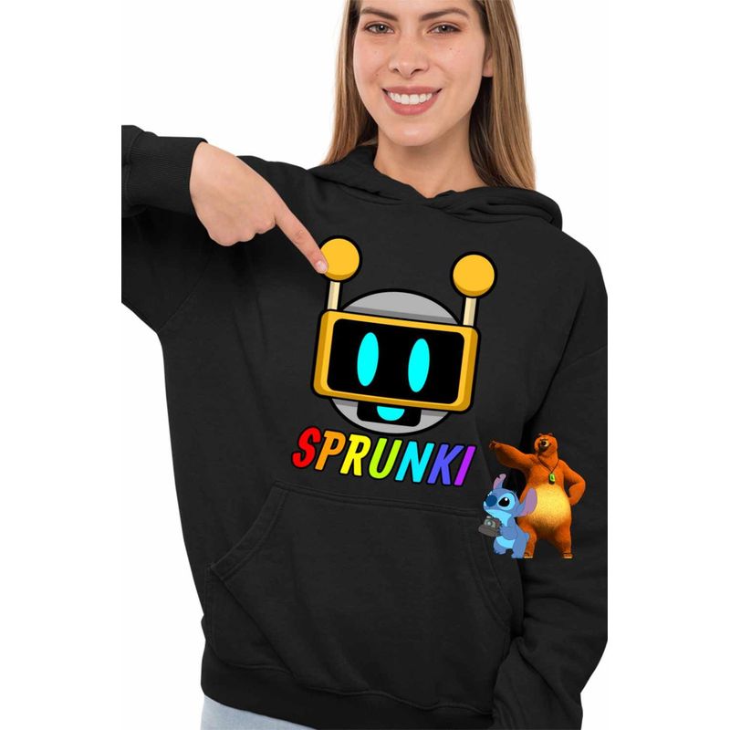 Fashion, accesorii si bijuterii - Femei - Imbracaminte femei - Hanorace femei - Hanorac Femei Sprunki Fun Bot Song Music Game, negru, marime S - Infinity.ro