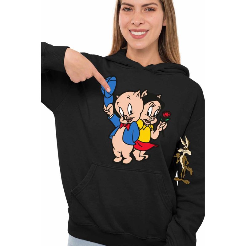 Fashion, accesorii si bijuterii - Femei - Imbracaminte femei - Hanorace femei - Hanorac Femei Porky Petunia Looney Tunes, negru, marime S - Infinity.ro