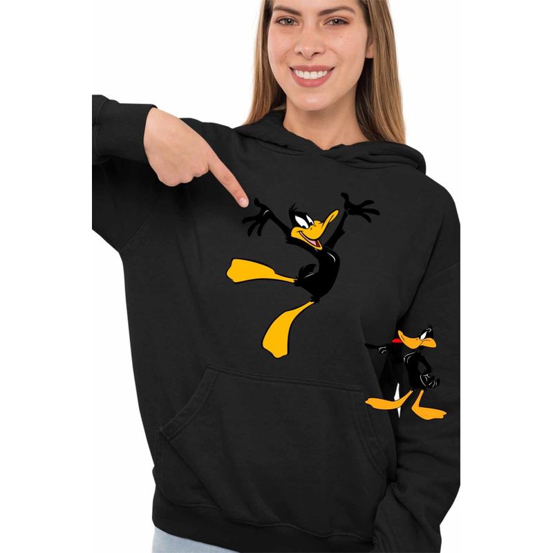 Fashion, accesorii si bijuterii - Femei - Imbracaminte femei - Hanorace femei - Hanorac Femei Daffy Duck Ratoi Negru, negru, marime S - Infinity.ro