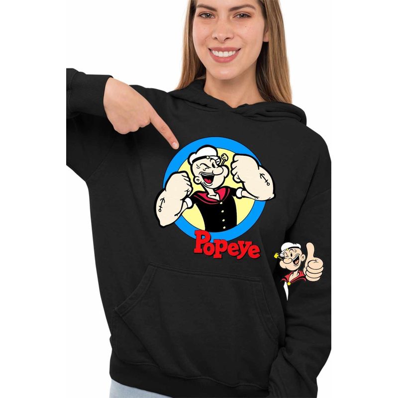Fashion, accesorii si bijuterii - Femei - Imbracaminte femei - Hanorace femei - Hanorac Femei Marinar Popeye Desene Animate Timonier, negru, marime S - Infinity.ro