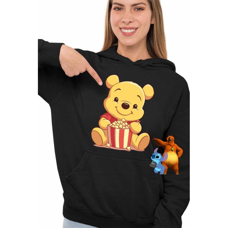 Fashion, accesorii si bijuterii - Femei - Imbracaminte femei - Hanorace femei - Hanorac Femei Winnie the Pooh Popcorn, negru, marime S - Infinity.ro