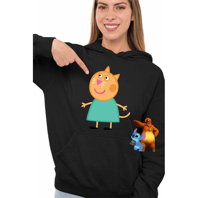Fashion, accesorii si bijuterii - Femei - Imbracaminte femei - Hanorace femei - Hanorac Femei Pisica Candy Purcelusa Peppa Pig Pepa, negru, marime S - Infinity.ro