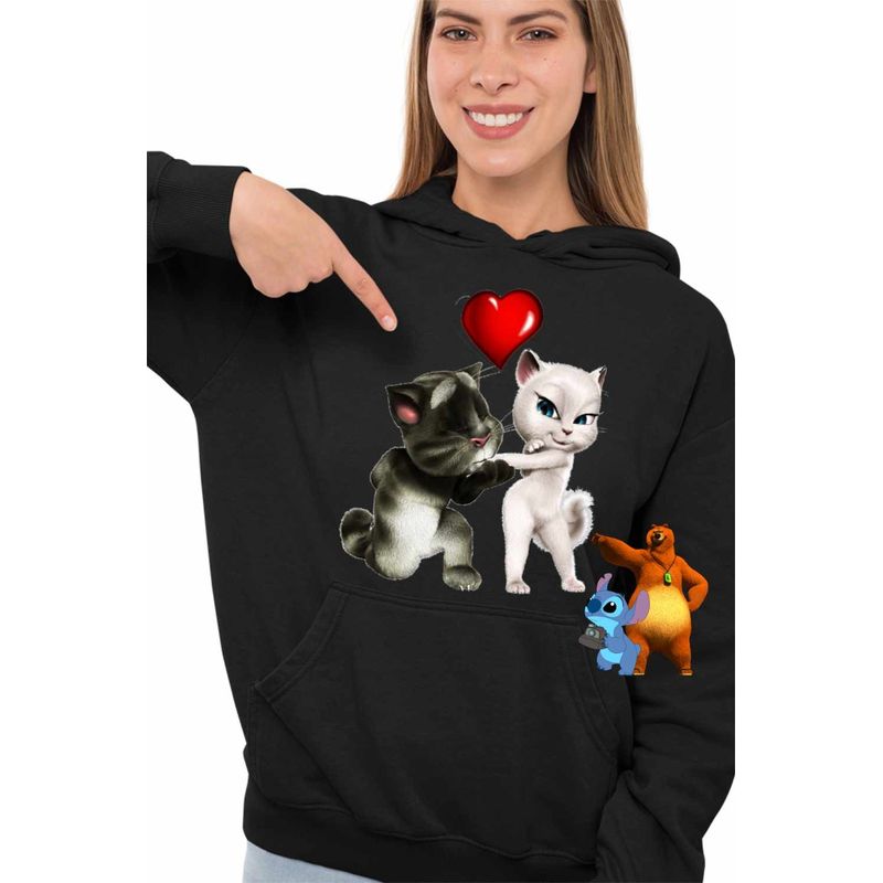 Fashion, accesorii si bijuterii - Femei - Imbracaminte femei - Hanorace femei - Hanorac Femei Talking Tom Angela Love, negru, marime S - Infinity.ro