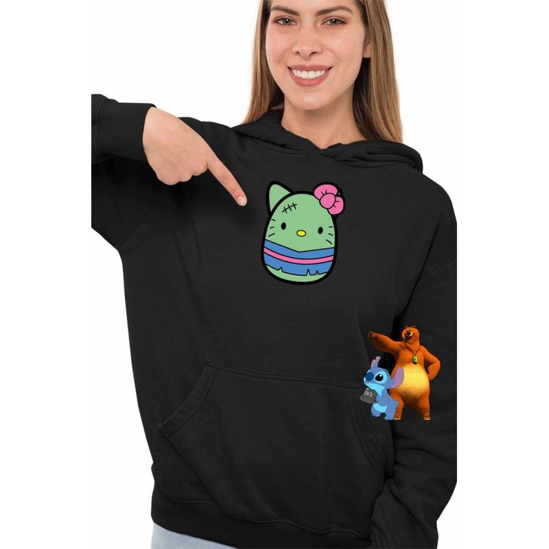 Fashion, accesorii si bijuterii - Femei - Imbracaminte femei - Hanorace femei - Hanorac Femei Squishmallows Pisica Zombie Horror, negru, marime S - Infinity.ro