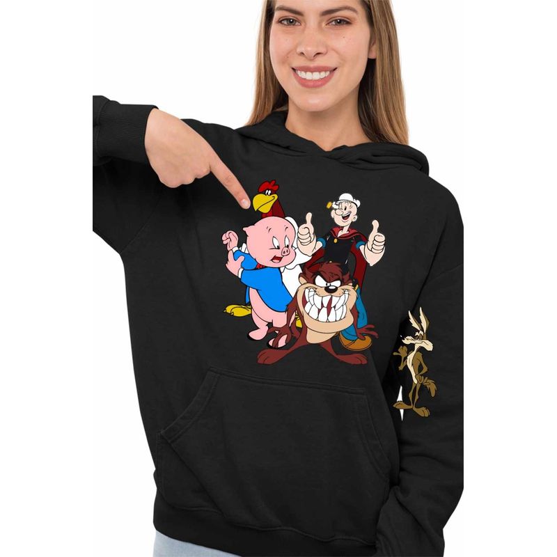 Fashion, accesorii si bijuterii - Femei - Imbracaminte femei - Hanorace femei - Hanorac Femei Foghorn Taz Popey Porky Looney Tunes, negru, marime S - Infinity.ro