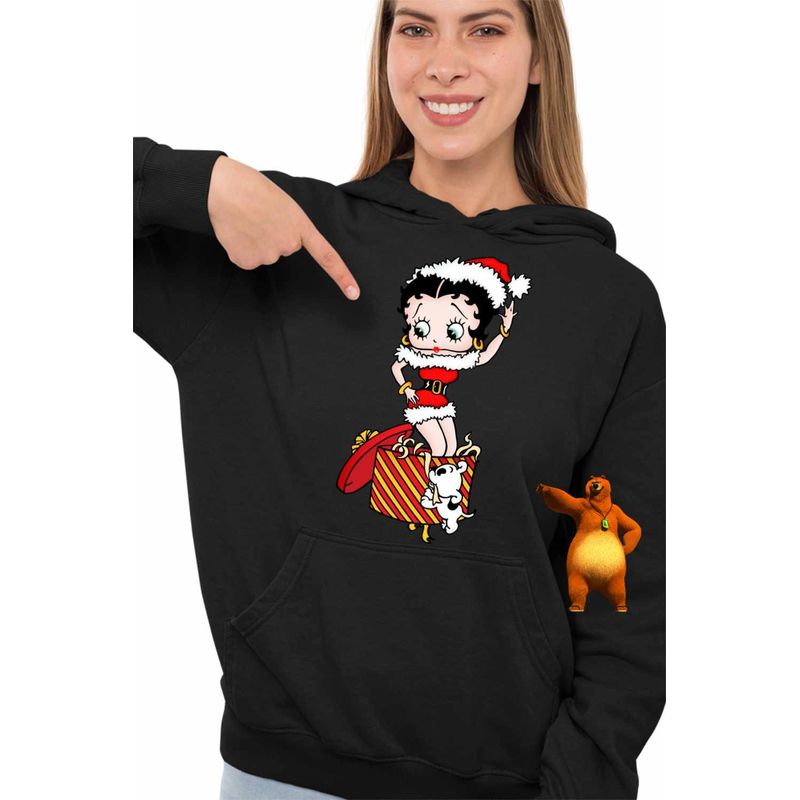 Fashion, accesorii si bijuterii - Femei - Imbracaminte femei - Hanorace femei - Hanorac Femei Betty Boop Craciunita Mos Craciun, negru, marime S - Infinity.ro
