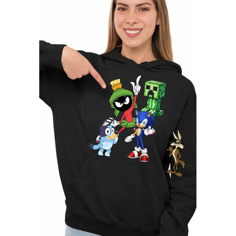 Fashion, accesorii si bijuterii - Femei - Imbracaminte femei - Hanorace femei - Hanorac Femei Marvin Blue Sonic Creeper Looney Desene, negru, marime S - Infinity.ro