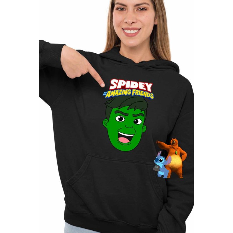 Fashion, accesorii si bijuterii - Femei - Imbracaminte femei - Hanorace femei - Hanorac Femei Hulk Spidey Marvel hulc, negru, marime S - Infinity.ro