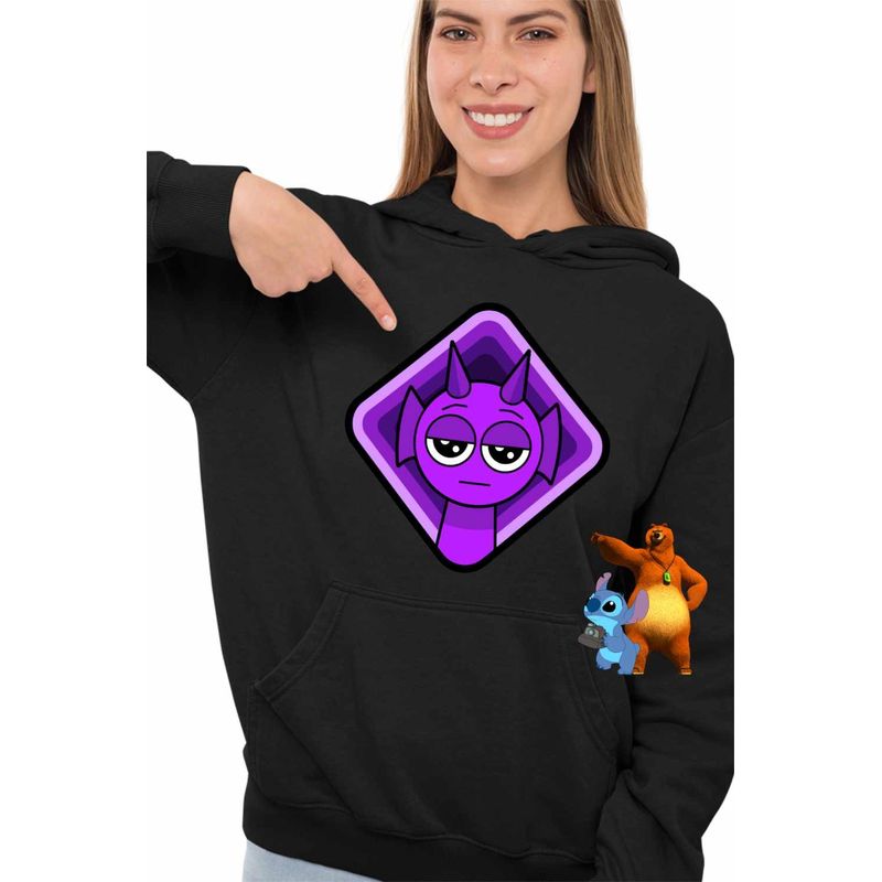 Fashion, accesorii si bijuterii - Femei - Imbracaminte femei - Hanorace femei - Hanorac Femei Sprunki Durple Square Music Game, negru, marime S - Infinity.ro