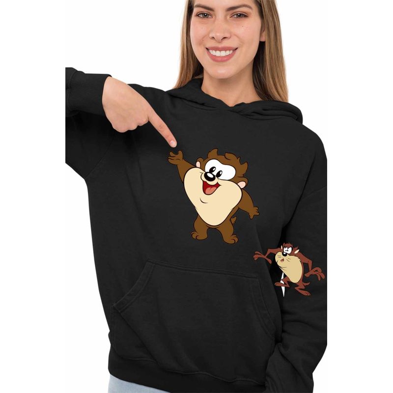 Fashion, accesorii si bijuterii - Femei - Imbracaminte femei - Hanorace femei - Hanorac Femei Taz Looney Tunes Chibi Bebelus, negru, marime S - Infinity.ro