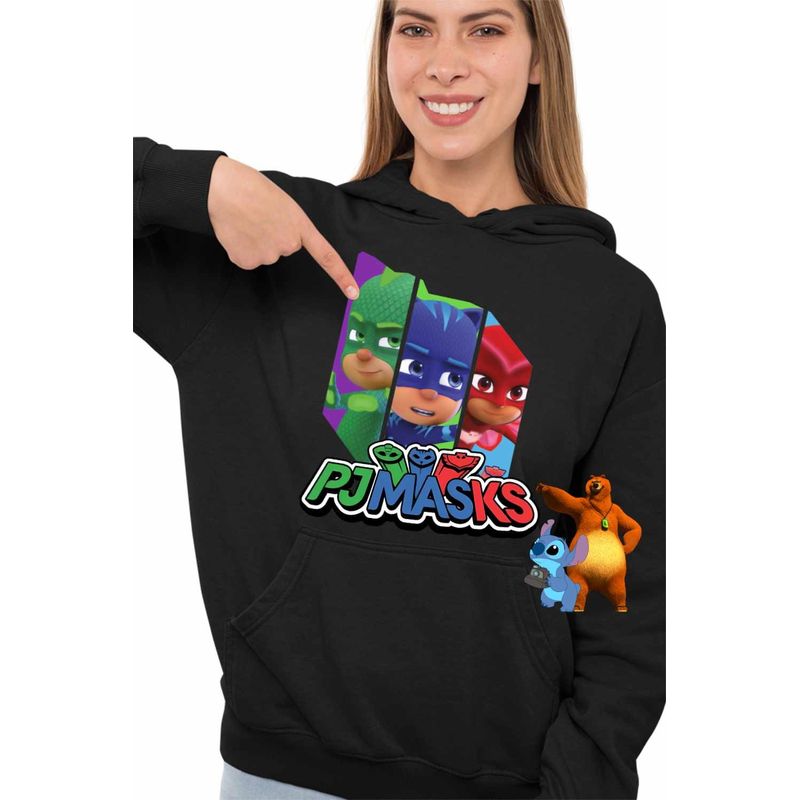 Fashion, accesorii si bijuterii - Femei - Imbracaminte femei - Hanorace femei - Hanorac Femei Eroi in Pijamale PJ Masks Team, negru, marime S - Infinity.ro
