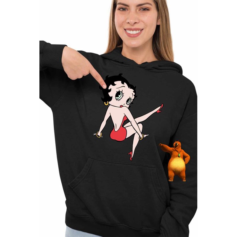 Fashion, accesorii si bijuterii - Femei - Imbracaminte femei - Hanorace femei - Hanorac Femei Betty Boop Desene Animate Cartoon, negru, marime S - Infinity.ro