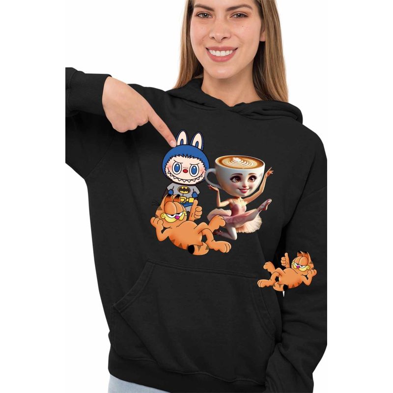 Fashion, accesorii si bijuterii - Femei - Imbracaminte femei - Hanorace femei - Hanorac Femei Garfield Labubu Balerina Capucina, negru, marime S - Infinity.ro