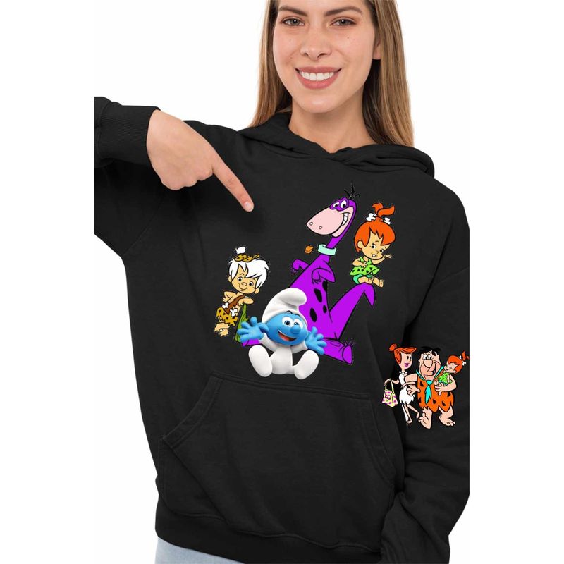Fashion, accesorii si bijuterii - Femei - Imbracaminte femei - Hanorace femei - Hanorac Femei Familia Flintstone Dino Bebe Strumf Pebbles Bamm Bamm, negru, marime S - Infinity.ro