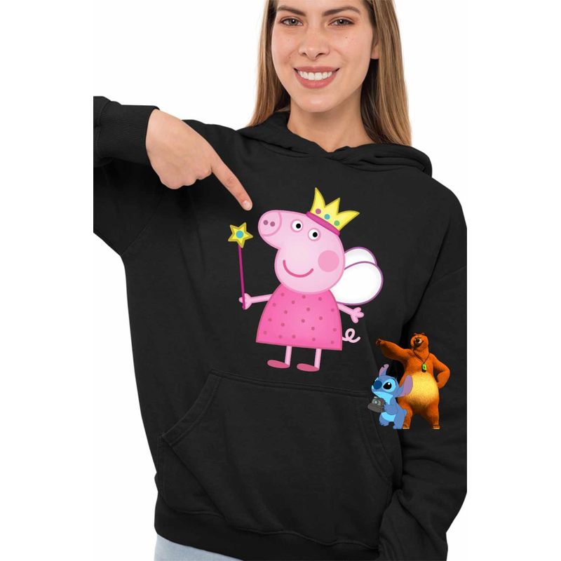 Fashion, accesorii si bijuterii - Femei - Imbracaminte femei - Hanorace femei - Hanorac Femei Purcelusa Peppa Pig Zana Maseluta, negru, marime S - Infinity.ro