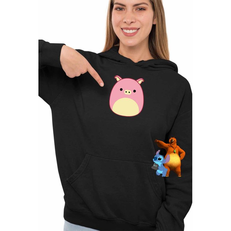 Fashion, accesorii si bijuterii - Femei - Imbracaminte femei - Hanorace femei - Hanorac Femei Squishmallows Porc Ferma, negru, marime S - Infinity.ro