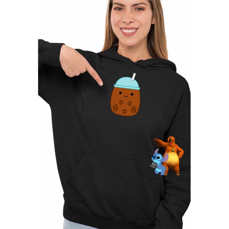 Fashion, accesorii si bijuterii - Femei - Imbracaminte femei - Hanorace femei - Hanorac Femei Squish mallows Cafea, negru, marime S - Infinity.ro
