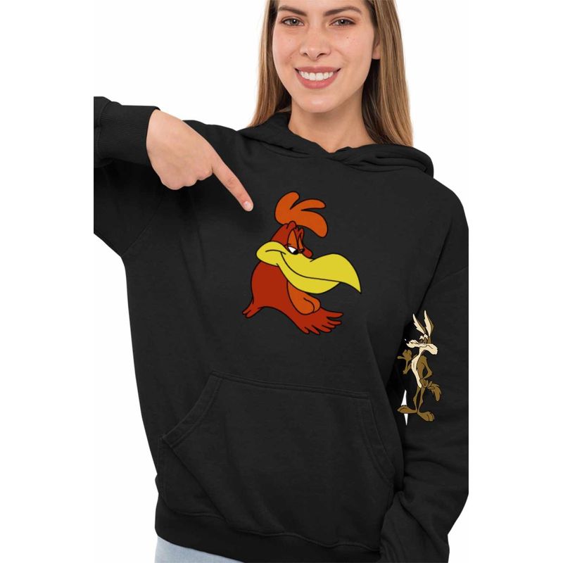 Fashion, accesorii si bijuterii - Femei - Imbracaminte femei - Hanorace femei - Hanorac Femei Foghorn Cocos Desene Animate Looney Tunes, negru, marime S - Infinity.ro