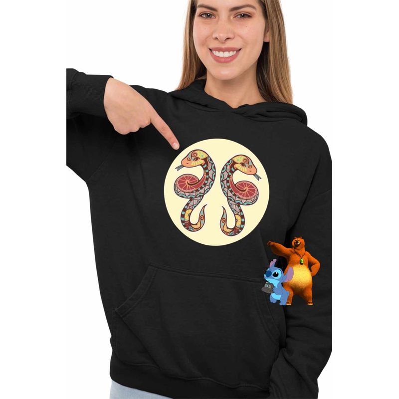 Fashion, accesorii si bijuterii - Femei - Imbracaminte femei - Hanorace femei - Hanorac Femei Gemeni Zodiac Horoscop Gemini Mandala Astrologie Serpi, negru, marime S - Infinity.ro