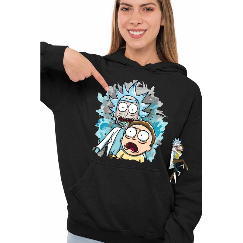Fashion, accesorii si bijuterii - Femei - Imbracaminte femei - Hanorace femei - Hanorac Femei Rick and Morty Cercetator Nepot Asistent, negru, marime S - Infinity.ro