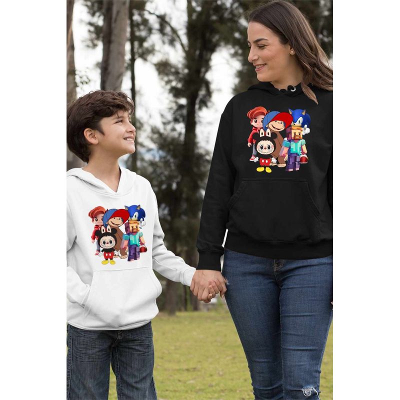 Fashion, accesorii si bijuterii - Femei - Imbracaminte femei - Hanorace femei - Hanorac Femei Maimuta George Roblox Labubu Sonic, negru, marime S - Infinity.ro