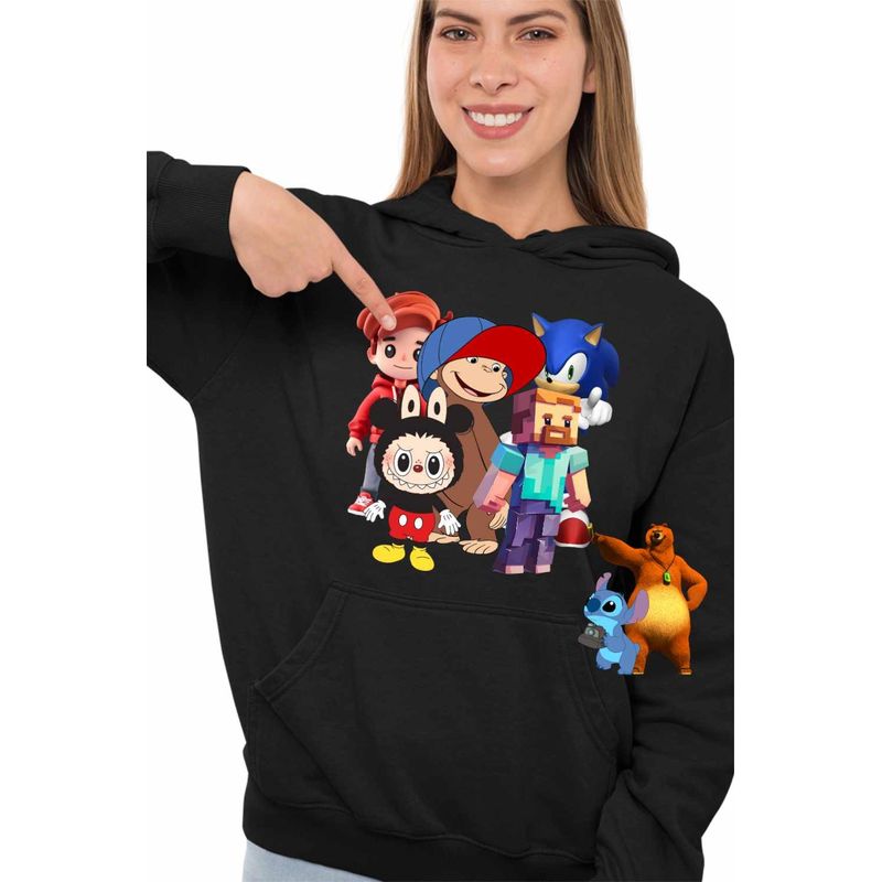 Fashion, accesorii si bijuterii - Femei - Imbracaminte femei - Hanorace femei - Hanorac Femei Maimuta George Roblox Labubu Sonic, negru, marime S - Infinity.ro