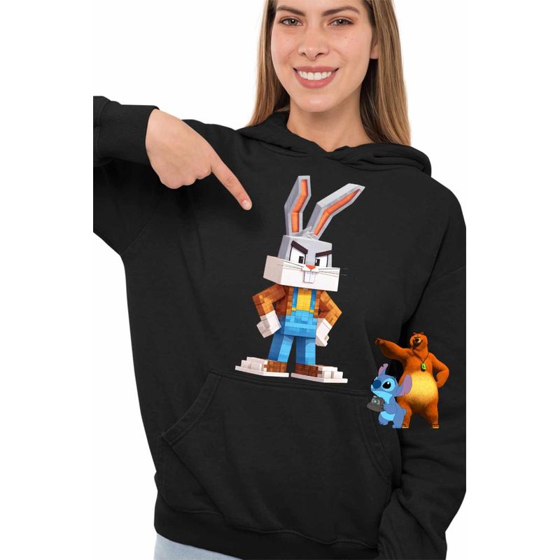 Fashion, accesorii si bijuterii - Femei - Imbracaminte femei - Hanorace femei - Hanorac Femei Bugs Bunny Minecraft, negru, marime S - Infinity.ro