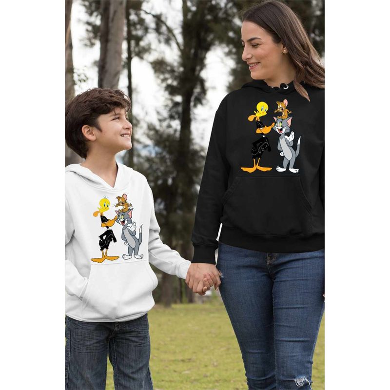 Fashion, accesorii si bijuterii - Femei - Imbracaminte femei - Hanorace femei - Hanorac Femei Daffy Duck Tom Jerry Tweety, negru, marime S - Infinity.ro