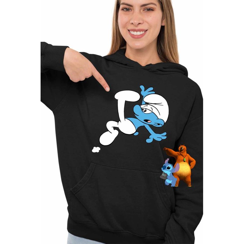 Fashion, accesorii si bijuterii - Femei - Imbracaminte femei - Hanorace femei - Hanorac Femei Strumfii Neindemanaticul Impiedicatul, negru, marime S - Infinity.ro