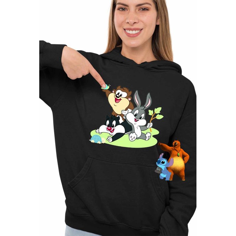 Fashion, accesorii si bijuterii - Femei - Imbracaminte femei - Hanorace femei - Hanorac Femei Bugs Bunny Diavol Tasmanian Daffy Duck Bebelusi Taz, negru, marime S - Infinity.ro