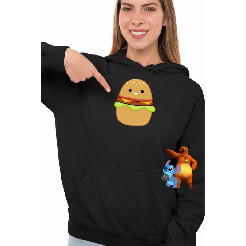 Fashion, accesorii si bijuterii - Femei - Imbracaminte femei - Hanorace femei - Hanorac Femei Squishmallows Hamburger, negru, marime S - Infinity.ro
