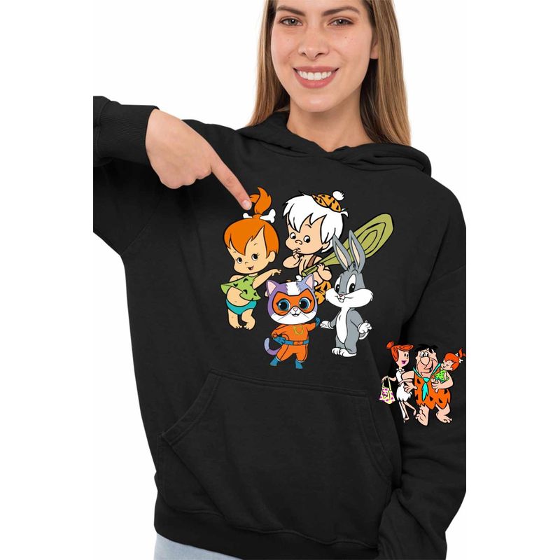 Fashion, accesorii si bijuterii - Femei - Imbracaminte femei - Hanorace femei - Hanorac Femei Familia Flintstone Pebbles Bamm Bamm Super Pisicute Bugs Bunny Bebelusi, negru, marime S - Infinity.ro