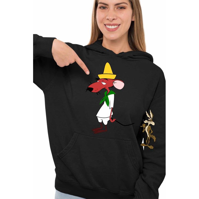 Fashion, accesorii si bijuterii - Femei - Imbracaminte femei - Hanorace femei - Hanorac Femei Rodriguez Slowpoke Speedy Gonzales, negru, marime S - Infinity.ro
