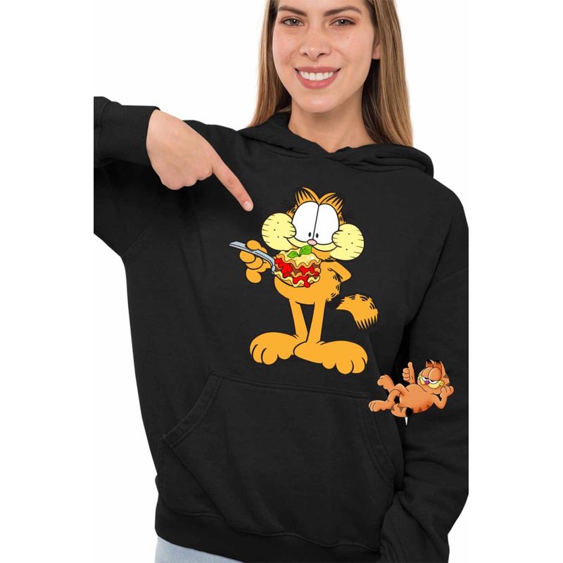 Fashion, accesorii si bijuterii - Femei - Imbracaminte femei - Hanorace femei - Hanorac Femei Garfield Lasagna Mancare Pisic, negru, marime S - Infinity.ro