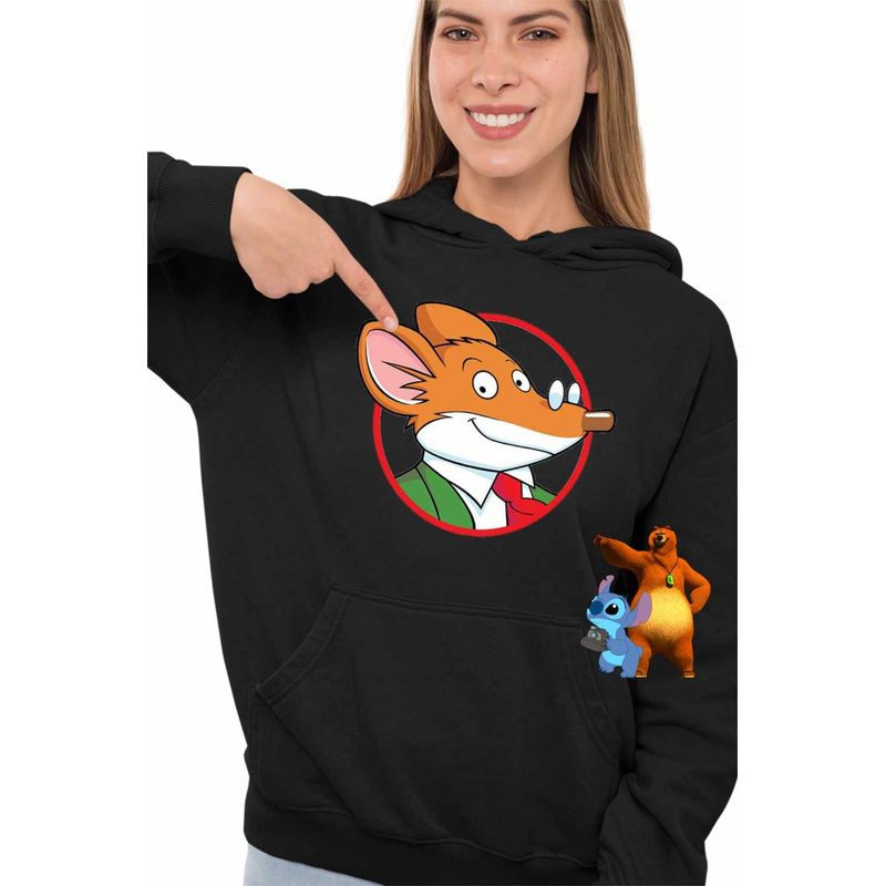 Fashion, accesorii si bijuterii - Femei - Imbracaminte femei - Hanorace femei - Hanorac Femei Soricelul Geronimo Stilton, negru, marime S - Infinity.ro