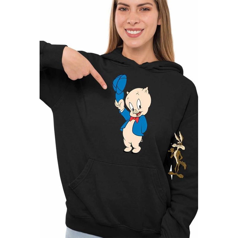 Fashion, accesorii si bijuterii - Femei - Imbracaminte femei - Hanorace femei - Hanorac Femei Porky Looney Tunes Desene Purcelusi, negru, marime S - Infinity.ro
