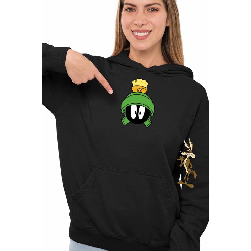 Fashion, accesorii si bijuterii - Femei - Imbracaminte femei - Hanorace femei - Hanorac Femei Alien Marvin Martian Looney Desene, negru, marime S - Infinity.ro