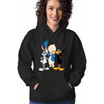 Fashion, accesorii si bijuterii - Femei - Imbracaminte femei - Hanorace femei - Hanorac Femei Daffy Duck Bugs Bunny Porky Pig, negru, marime S - Infinity.ro