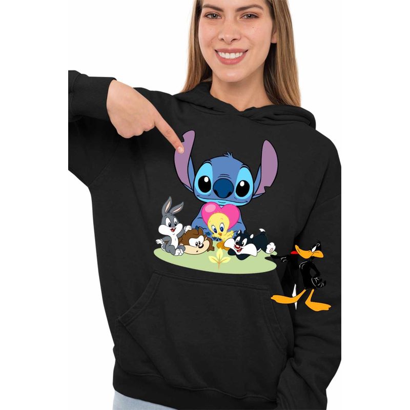 Fashion, accesorii si bijuterii - Femei - Imbracaminte femei - Hanorace femei - Hanorac Femei Daffy Duck Stitch Bugs Bunny Tweety Desene Vechi, negru, marime S - Infinity.ro