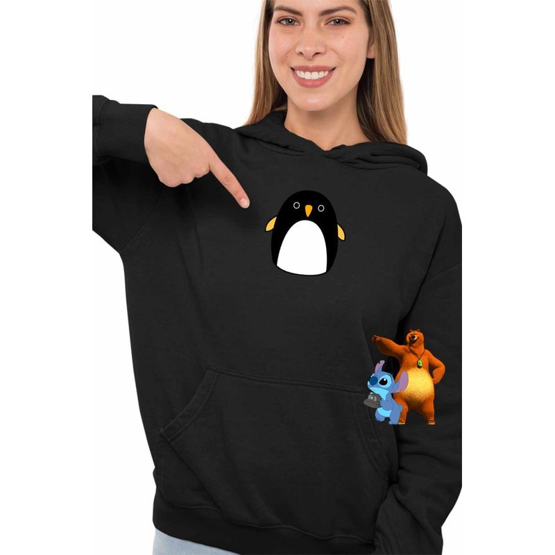 Fashion, accesorii si bijuterii - Femei - Imbracaminte femei - Hanorace femei - Hanorac Femei Squishmallows Pinguin Antartica, negru, marime S - Infinity.ro