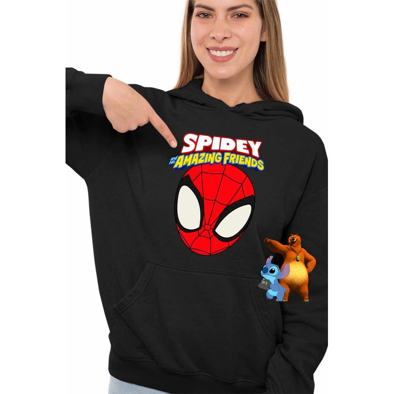 Fashion, accesorii si bijuterii - Femei - Imbracaminte femei - Hanorace femei - Hanorac Femei Paienjenel Spidey and his amazing friends, negru, marime S - Infinity.ro