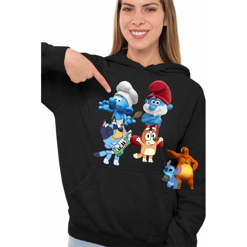 Fashion, accesorii si bijuterii - Femei - Imbracaminte femei - Hanorace femei - Hanorac Femei Strumfii Bluey Bingo Papa Strumf Bucatarul, negru, marime S - Infinity.ro